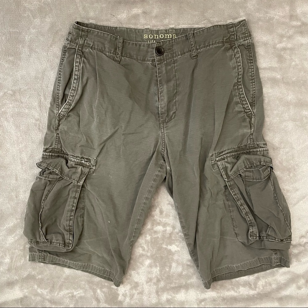 Sonoma Life+ Style Cotton Dark Camo Green Cargo Pants Mens 30x30 Casual‎ Staple